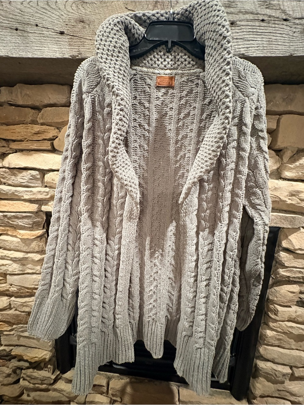 POL Light Gray Cable Knit Shawl Collar Cardigan